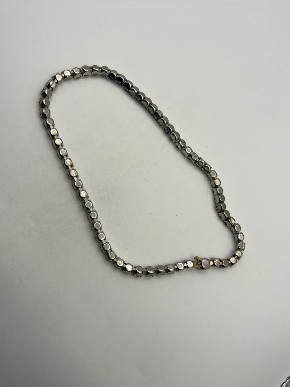 Grey rhinestones silver tone tennis necklace vintage sparkly